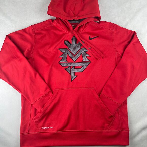 Nike Therma-Fit Hoodie Men‎ L Red Manny Pacquiao Logo Pullover Boxing Sweatshirt - Picture 1 of 10